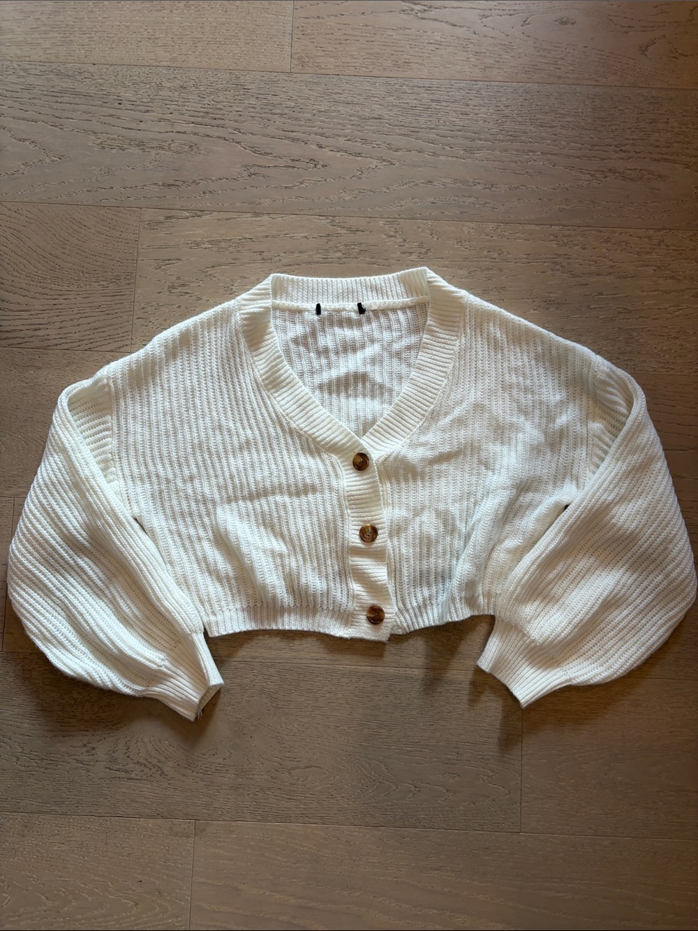 Cropped V-Neck Button Front Knit Cardigan - Cream